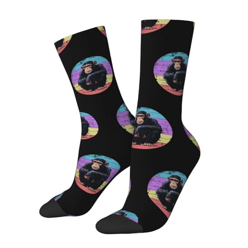 Chimpanzee Monkey Retro Vintage Chimp Wild Zoo Animal Adult Polyester Crew Socks Breathable Moisture-Wicking Athletic Running Gym02