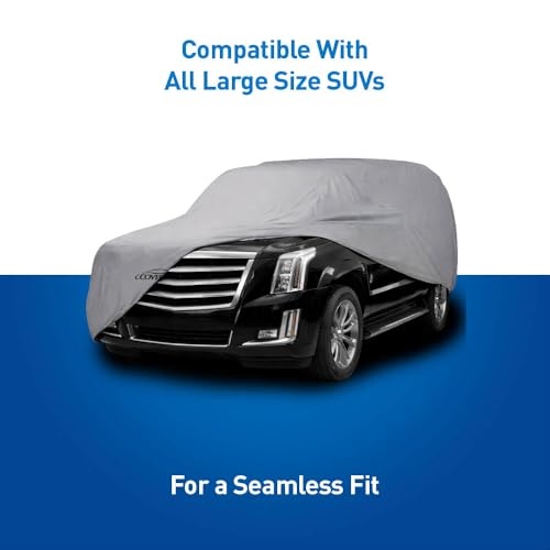 Image of Universal SUV Large Car Cover, Compatible with Full-Size 4-Door SUVs (Tahoe, Expedition Class) - Breathable Triple-Layer Protection, Lightweight & UV-Resistant, Triguard Gray, Includes Storage Bag