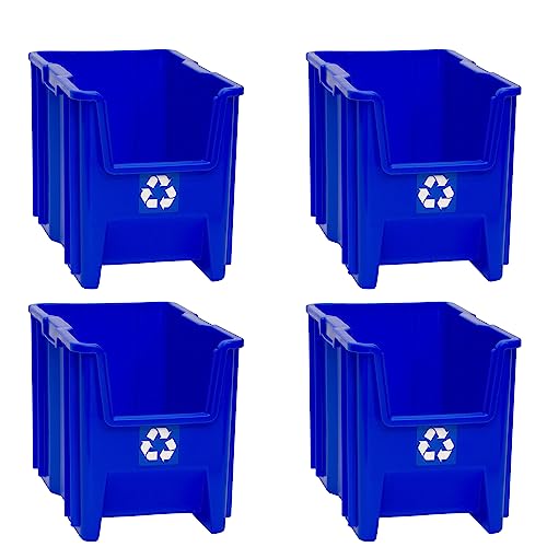 Heavy Duty Stackable Recycling Bin Box Containers (4 Pack)