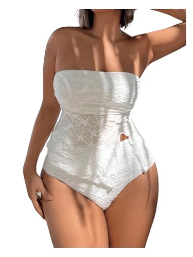 SHENHE Women's 2 Piece Strapless Tankini Swimsuits Split Tube Textured Bandeau Bathing Suits3