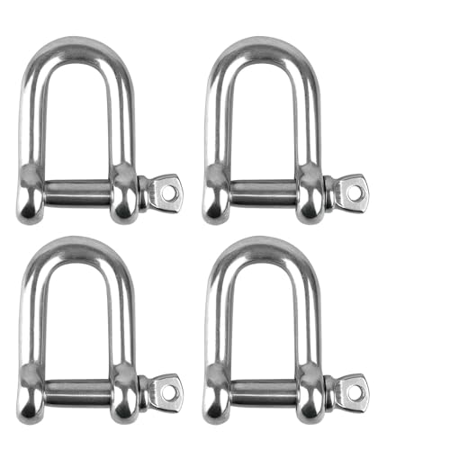 4 Pièces Manille Inox M8 Acier, Manille Droite en U avec Goupille à Vis Filetée, Manille Anneau en D pour Chaîne, Idéale pour Suspendre Sacs de Sable, Bateau, Remorquage Auto, Charge Lourde