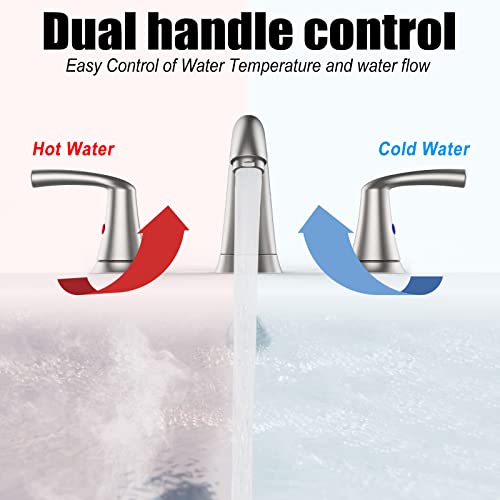 Bathroom Sink Faucet, Faucet For Bathroom Sink, Widespread Brushed Nickel Bathroom Faucet 3 Hole With Stainless Steel Pop Up Drain And Cupc Lead-Free Hose #TOP3