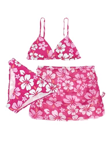 Girl's 3 Piece Set Cute Floral Print Bikini Bathing Swim Suits with Beach Skirt Coverup