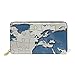 LORONA Continents Puzzle World Earth in pelle lunga cerniera frizione portafoglio borsa per le donne viaggio pochette
