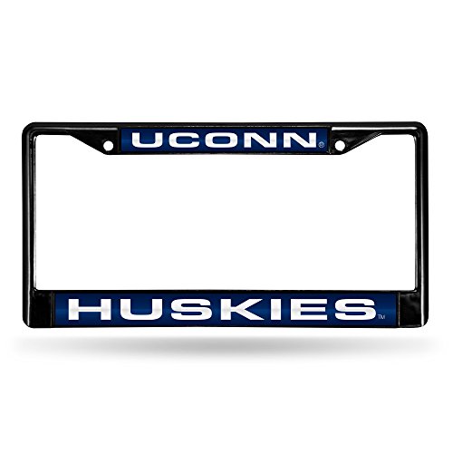 Rico Industries NCAA Connecticut Huskies - UCONN UCONN Black 12" x 6" Black Laser Cut Chrome Frame - Car/Truck/SUV Automobile Accessory