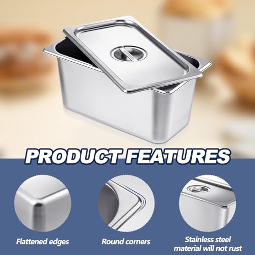 Image of Mifoci 4 Pack Stainless Steam Hotel Pan with Lid, 1 /3 Size x 6 Inch Deep Table Steam Pan Restaurant Supplies Reusable Anti Rust Catering Storage for Home, Party, Restaurant, Hotel, Buffet