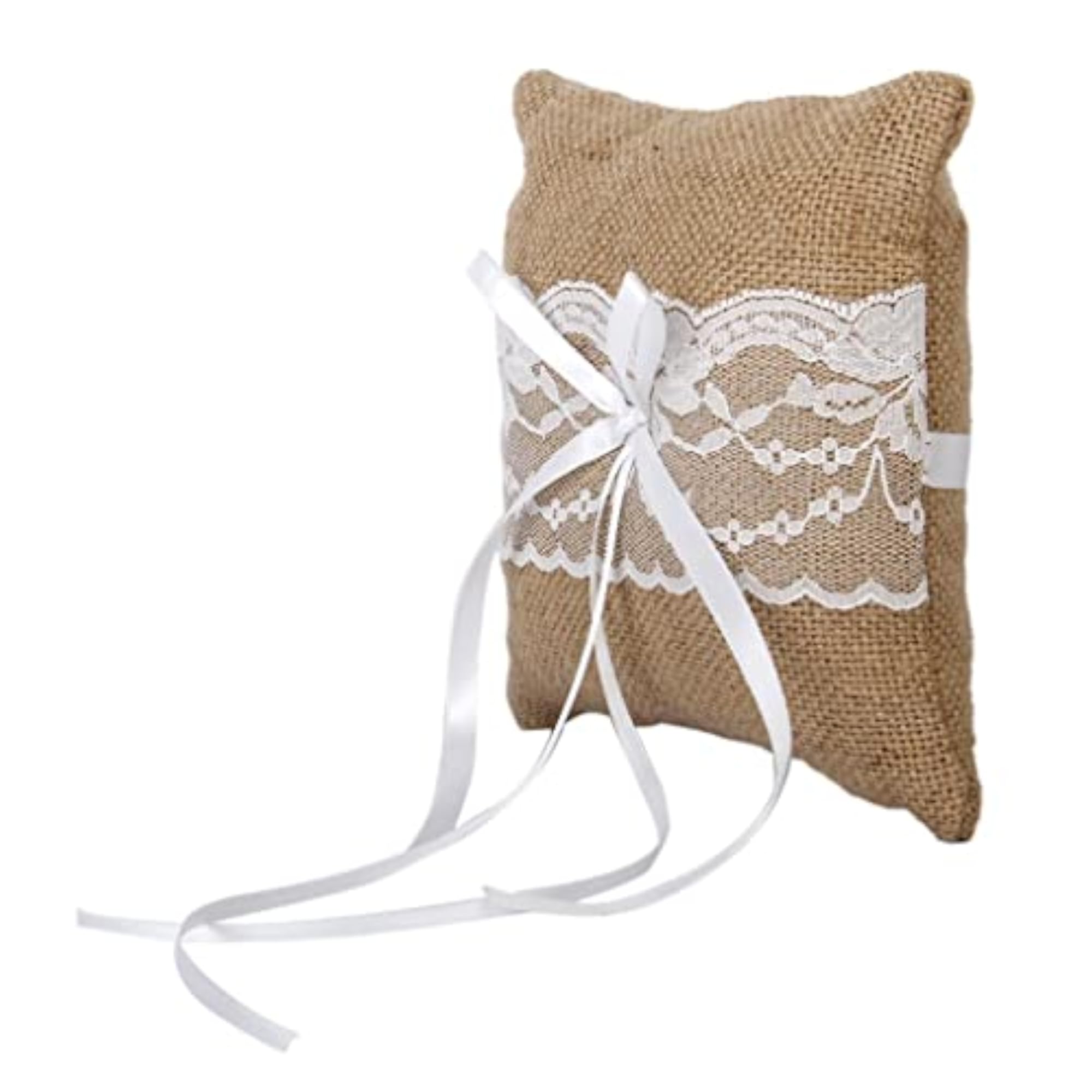 Vintage Jute Lace Pocket Ring Pillow Cushion