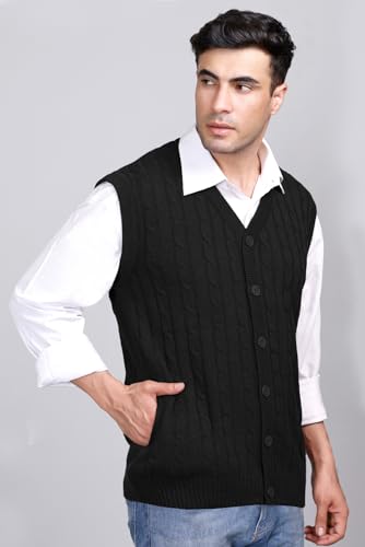 Image of V Neck Cardigans for Men - Woolen Sleeveless Sweater for Man Winter Wear