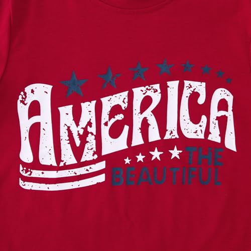 Image of IZYJOY Girl Boy 4th of July Shirt Kid America The Beautiful T Shirt USA Flag Star Stripes Patriotic Short Sleeve Tees Tops
