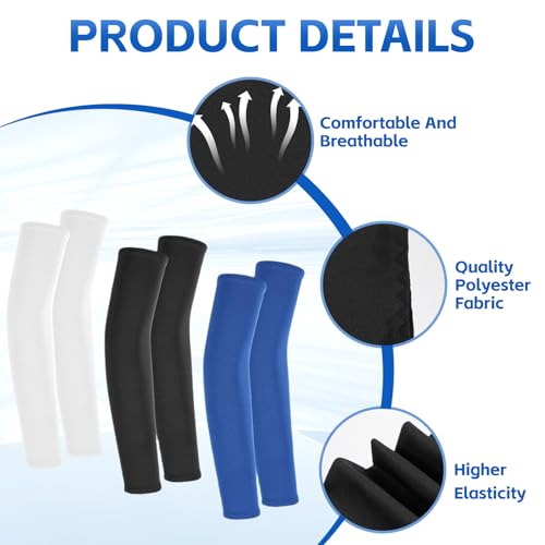 3Pairs Arm Sleeves for Kids, Thinly Sun Protection Sleeves for Football, Basketball, Baseball Youth Boy Girl Sports3