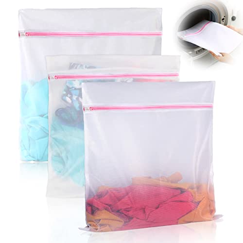 Hoobee 3 Stück Wäschesack, Wäschesäcke Aus Netzstoff, Wiederverwendbare Haltbarer Netz-Wäschenetz mit Reißverschluss, Geeignet für Mäntel, Pullover, Hemden, BH, Wäsche, Jeans, Plüs usw Cover
