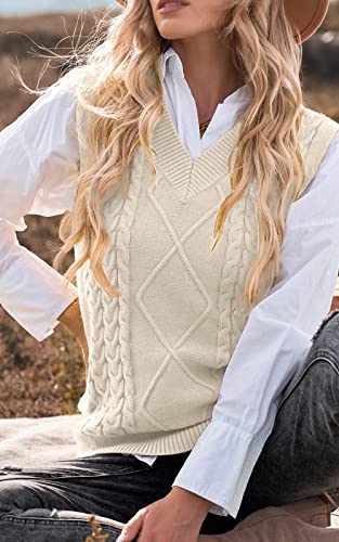 Nalanisa Women V Neck Sleeveless Oversized Sweater Vest Casual Loose Cable Knit Sweaters Tank Pullover Fall Winter Outfits(Z-Apricot, Medium) #TOP7