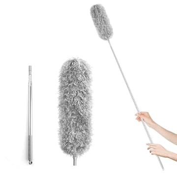 YC Kitchen Spolverino Telescopico Estensibile Fino a 250 cm, Spolverino per Polvere Panno in Microfibra Rimovibile, Manico in Acciaio Inox, Ideale Per Spolverare Tetti, Auto E Casa, Grigio