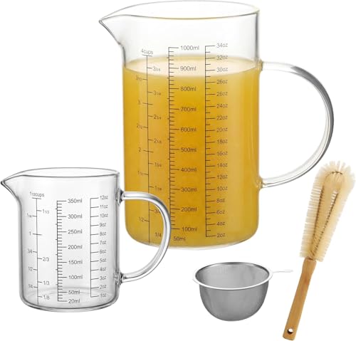 Set de vasos medidores de vidrio 1000 ml y 350 ml miniatura 1