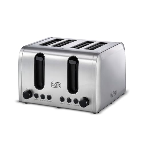 BLACK+DECKER 4-Slice Toaster 2100W Double-Sided Heating 6 Browning Levels Defrost Reheat Cancel Functions Extra-Wide Slots Dual Browning Control Removable Crumb Tray Silver - ET444-B5