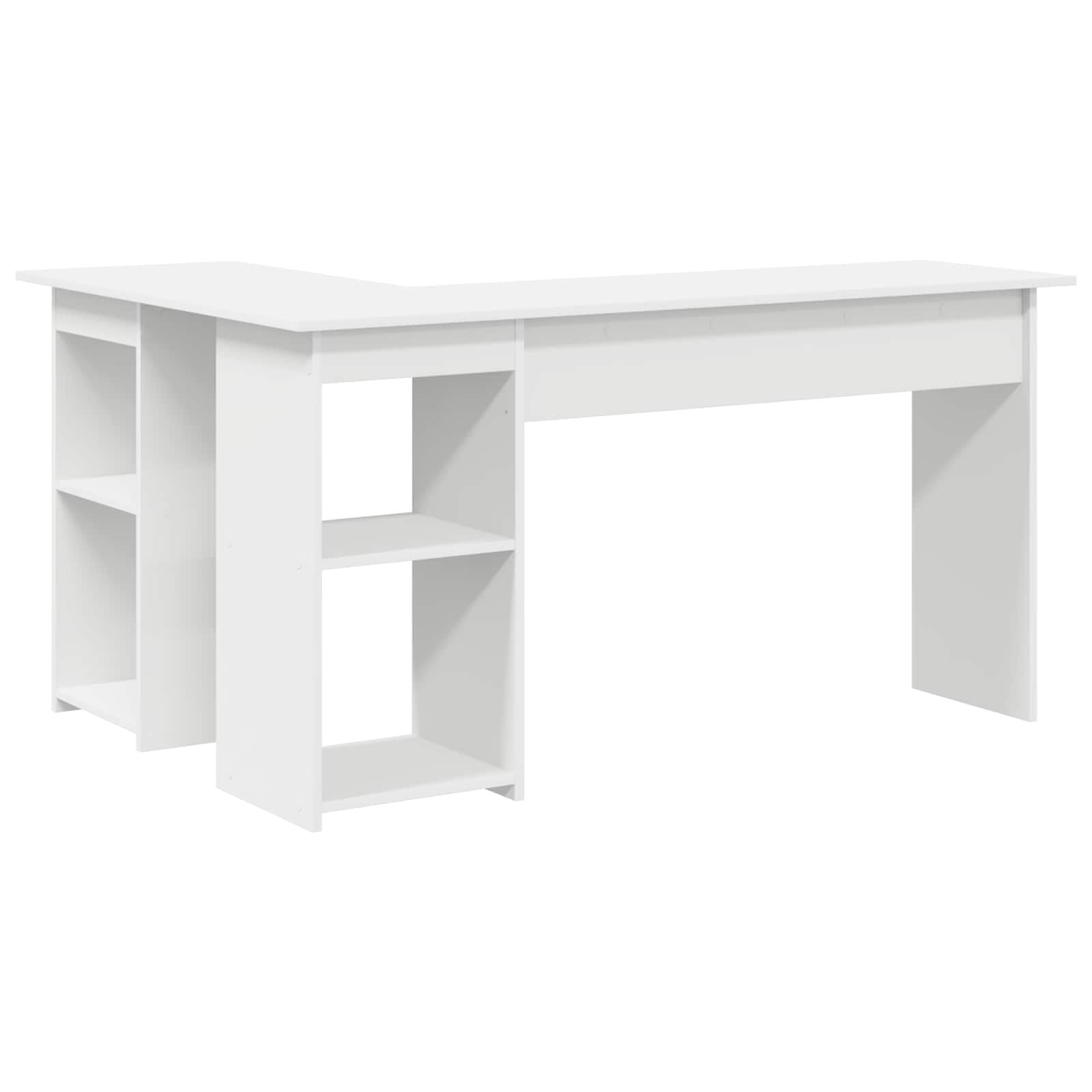 Scrivania angolare bianco legno ingegnerizzato 142 x 102 x 73 cm con ripiano e cassetto per ufficio casa studio smartworking, postazione lavoro PC gaming salvaspazio