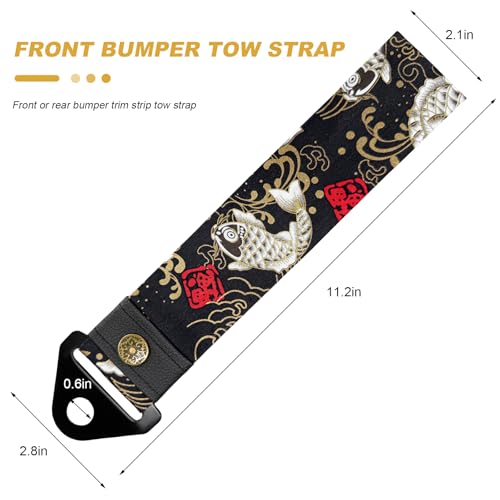 Sun Walker Racing Tow Strap, Stylish JDM Towing Hook Rope Decorative Trailer Hook Belt, High Strength Front or Rear Bumper Towing Strap for Most Vehicles, Car Accessories (Fishes Black)