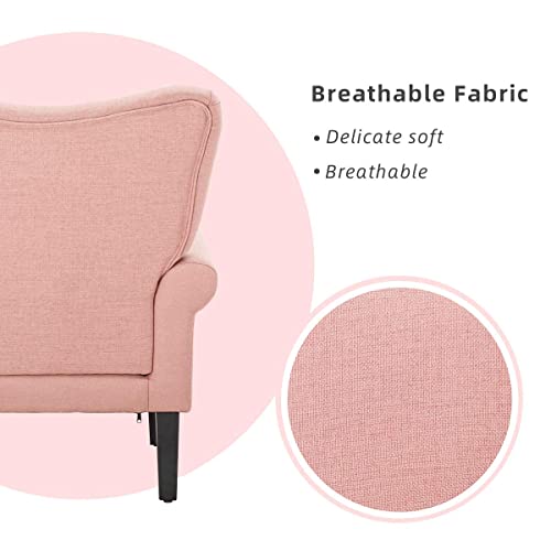 Yoleny Modern Accent Chair,High Back Armchair,Upholstered Fabric Button Single Sofa With Wooden Legs For Living Room,Bedroom,Club,Light Pink #TOP4