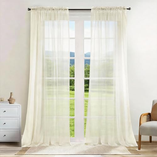 Dreaming Casa Solid Sheer Curtains 96 Inches Long Ivory Rod