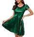 Halloween Women Dresss Short Sleeve Club Wear Mermaid Shiny Swing Costumes Green 2XL