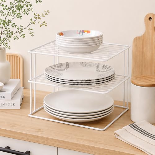 Image of Decorlay 3-Tier Kitchen Plate Rack Metal Dish Organizer | Space Saving Bartan Stand for Plates, Bowls, Cups & Utensils | Countertop Storage Rack | White