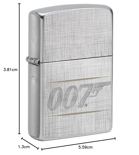 Image of Zippo Windproof Lighter, James Bond BT 007 Gun Logo Design - Linen Weave, Laser Engraving /Auto-Engraving - Refillable, Reusable, Windproof Design - Comes in Gift Box - Made in USA