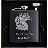 Personalized Wild Turkey Laser Engraved Flask – 6 oz Stainless Steel Hip Drinking Matte Black Flask, Box, Funnel - Custom Name, Customized Text, Gift Laser Etched, Gift for Him, Her