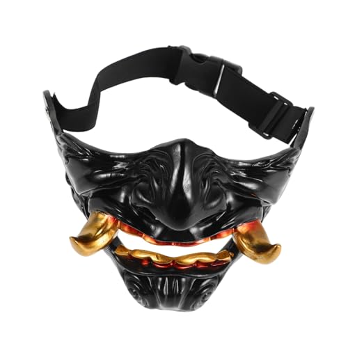 SMASOLO Masque Oni Samurai Résine Demi Visage pour Cosplay Adulte avec Sangles Ajustables pour Halloween et Fête Masquée