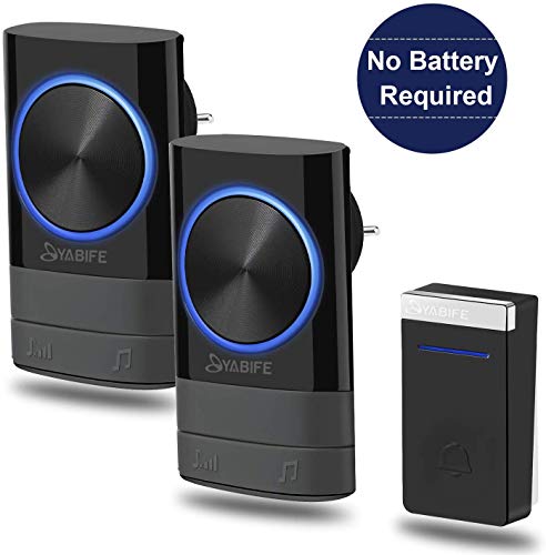 Campanello Wireless Autoalimentato, Yabife Campanello Senza Fili da Esterno Impermeabile IP44 e 2 Ricevitore per Casa, Ufficio, Anziani, 45 Melodie e 4 Livelli di Volume, Raggio d'Azione 500-1000ft