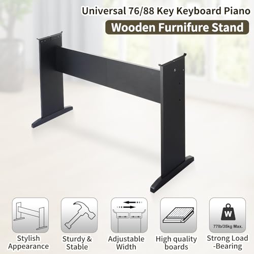Zreephy Universeller Klaviertastaturständer mit 76/88 Tasten, Holzmöbelständer, kompatibel mit YMH P-Serie, CSO PX Serie, RLD FP Serie Digitalpianos Keyboards – 5.1 cm 1 Mittelbrett (Schwarz, M)