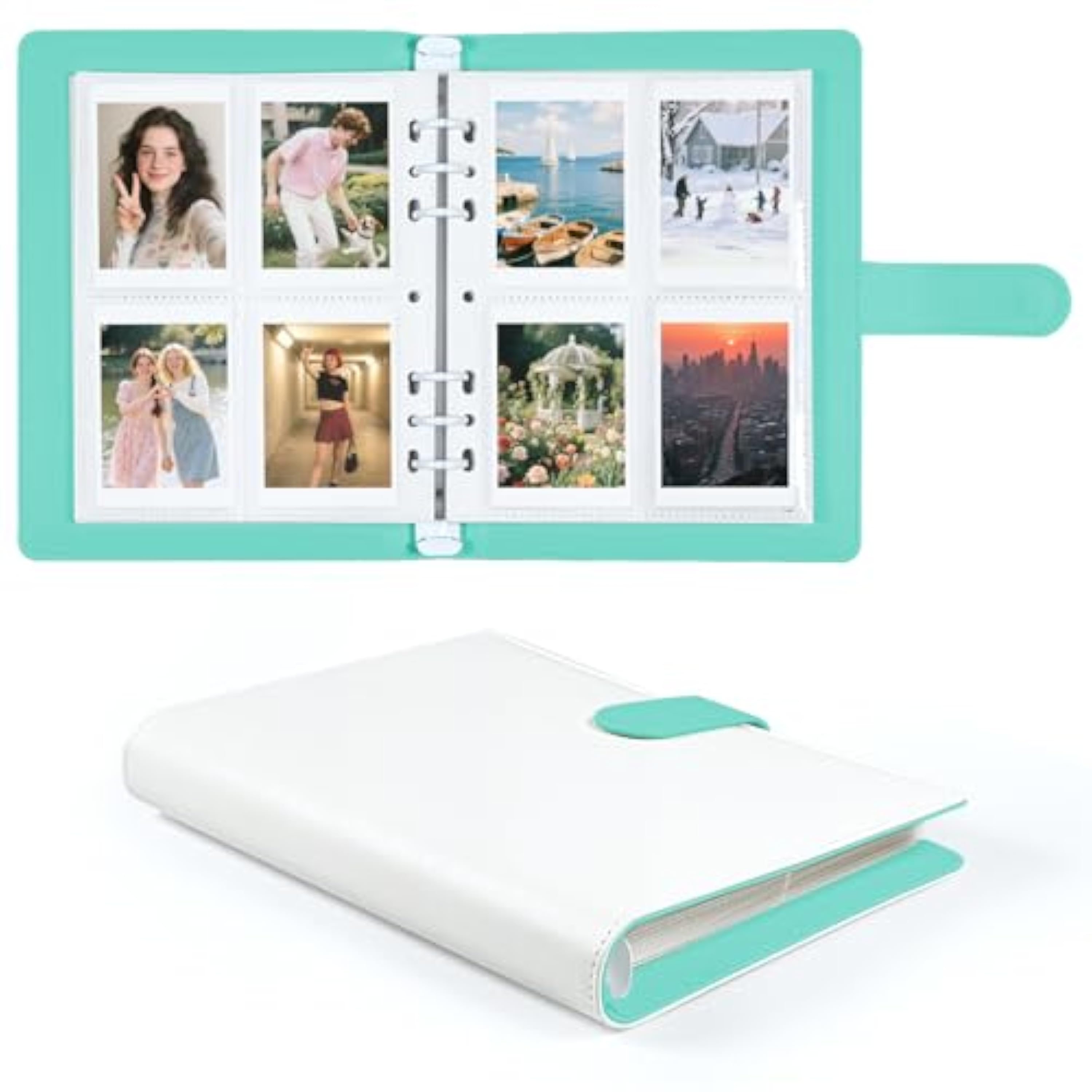 Álbum de Fotos 200 Fotos 2x3 Pulgadas, Álbum de Cuero PU con Páginas, Compatible con Fujifilm Instax Mini 12 11 9 8+ 8 99 40 90 7 Evo LiPlay, Polaroid Snap/PIC-300 Cámaras Instantáneas (Verde-Blanco)
