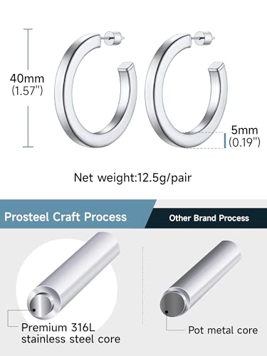 Image of Stainless Steel Chunky Hoop Earrings For Women, Minimalist and Chic, Black /Gold Plated, Round Hoops Earrings Hypoallergenic, Size: 30mm /40mm /60mm /80mm, Come with Box