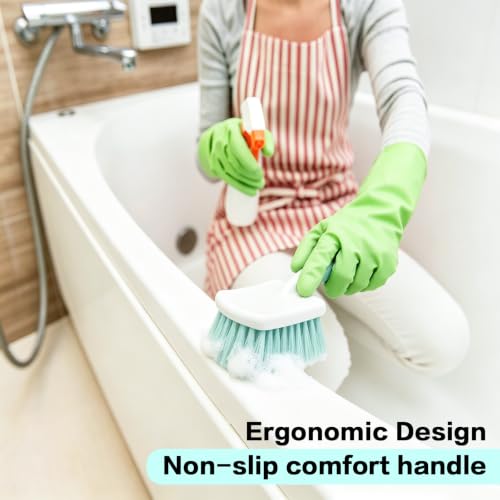 Image of 3 Pack Bathroom Scrub Brush Set, Heavy-Duty Scrub Brushes for Cleaning | Green Scrubbing Brush with Non-Slip Handle and Stiff Bristles for Cleaning Floor, Bathtub, Tub, Tile, Gap, Kitchen, Sink