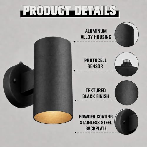 Image of Ken & Ricky Dusk to Dawn Outdoor Wall Sconce Lights,Cylinder,Black,1 PK