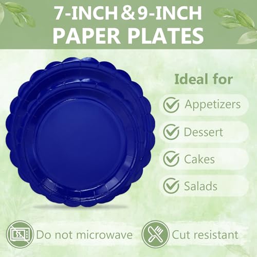 Image of 100 Royal Blue Paper Plates and Napkins Disposable for Party, 25-9 inch&25-7 inch