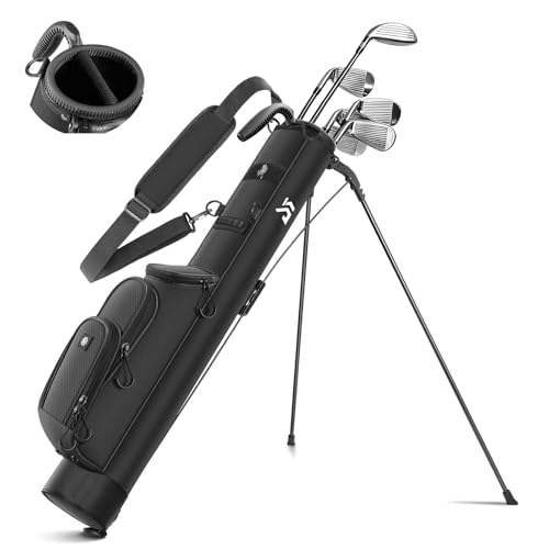 Bolsa leve com suporte de golfe com bolso térmico, pequena bolsa de transporte de golfe de domingo para 6 a 8 tacos, compacta e portátil para homens e mulheres, (preto)