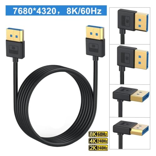 Cable Displayport 1.4 4K 144Hz de silicona con conector macho angular 90° 4