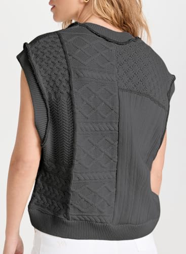 Image of EVALESS Womens Short Sleeve Sweater Summer Fall 2025 Round Neck Crochet Pullover Cap Sleeve Knit Oversized Sweater Vest Tops
