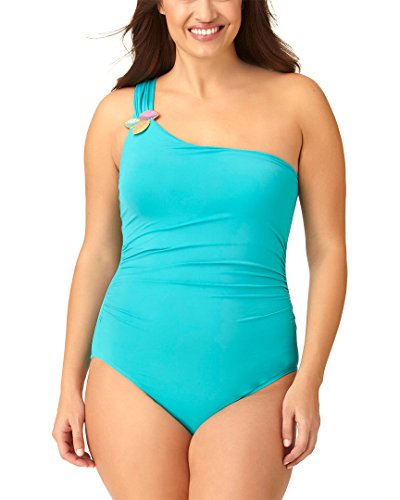 Anne Cole Women's Plus-Size Floral Hardware Shoulder One Piece Swimsuit, Blue, 22W