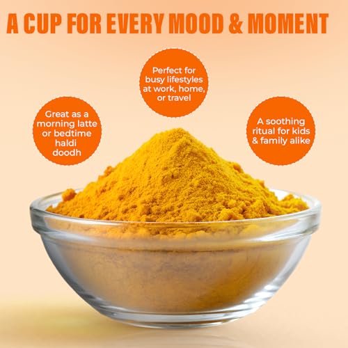 Image of Aranyam Lakadong Turmeric Drink Mix | Infused with Black Pepper, Ginger, Cardamom & Saffron - High Curcumin (7-12%) | Haldi Powder for Golden Milk, Latte, Herbal Tea & Health Drinks (40 Grams)