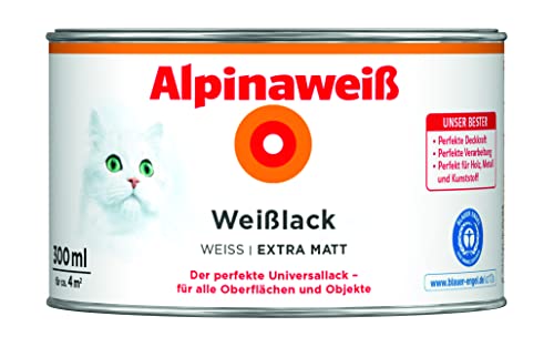 Alpinaweiß Weißlack – extra matt – Universallack für den Innen- und Außenbereich – hochdeckend, wetterbeständig & schnelltrocknend – für optimale Lackier-Ergebnisse – 300 ml