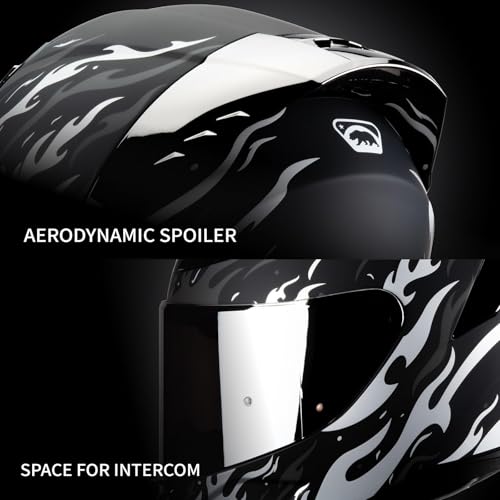 Image of HAX Onix Full Face Motorcycle Helmets DOT Approved, Pinlock Ready & Intercom Slot , Motorbike Powersports Street Racing for Men Women（Flame Matte Blk-Slv, S)