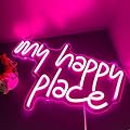 GGK My Happy Place Neon Sign LED Light up My Happy Place Sign for Wall Decor Pink Neon Lights Neon Letters Room Aesthetic Accessory (My happy place)