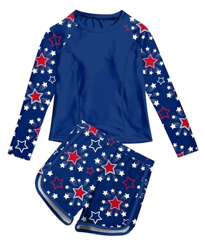 Image of Vogseek Girls Rash Guard Swimsuits 2 Piece Bathing Suit UPF 50+ Summer Swimwear Size 7-12T