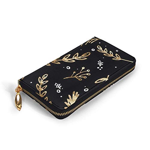 Preisvergleich Produktbild JHGFG Golden Leaves RFID-Blocking-Reißverschluss für Frauen Brieftasche Echte Lederkupplung Langer Kartenhalter Organizer Wallets Große Reisetasche
