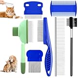 Katze Hund Flohkamm, 7 Stück Katzen und Hunde Pflegekamm, Fellkamm für Katzen und Hunde, Selbstreinigender Pflegekamm, Pet Hund Katze Pflege Kamm, Floh Tränenfleckentferner Kamm