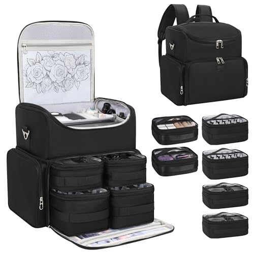 Relavel Tattoo Backpack with 6 Removable Pouches Tattoo Travel Case with 3 Detachable Dividers Waterproof Tattoo Carrying Case for Stencil Printer Equipment and Supplies - Black
