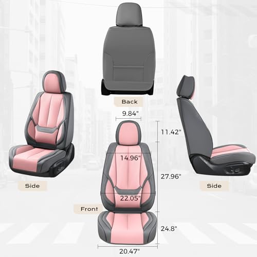 Image of Coverado Seat Covers, Car Seat Covers Front Seats, Leather Seat Covers for Cars, Car Seat Protector Waterproof, Gray Car Seat Cushion, Front Carseat Cover Universal Fit for Most Cars Pink