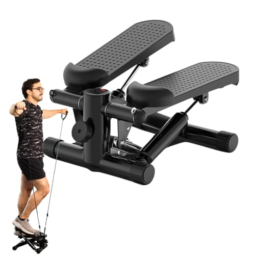 ORZEL Mini Escaladora Multifuncional con Bandas de Resistencia y Pedales Antideslizantes: Stepper Portatil, Monitor LCD y Regulador de Tensión, Escaladora para Ejercicio en Casa