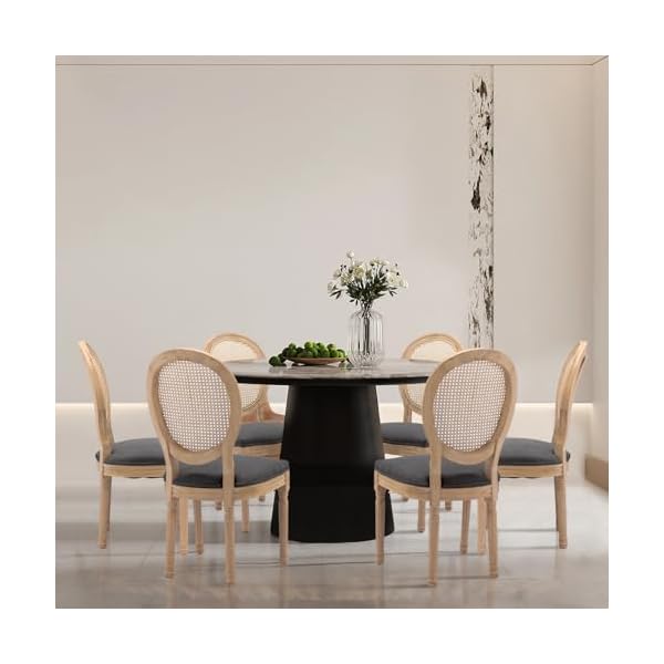 Soarflash french dining chairs set of 6 vantage dining chair with round back farmhouse country rattan dining chair for kitchenbedroomdeep grey  urban country home decor